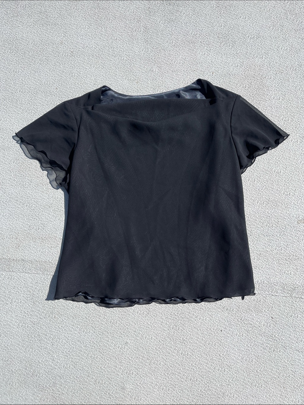 Black Boatneck Layered Short Sleeve Blouse